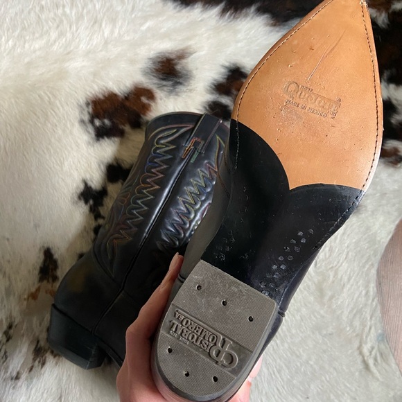 SOLD Don Quijote Rainbow Stitched Black Leather Cowboy Boots Size 9.5 (28cm) 🌈 - Picture 5 of 6